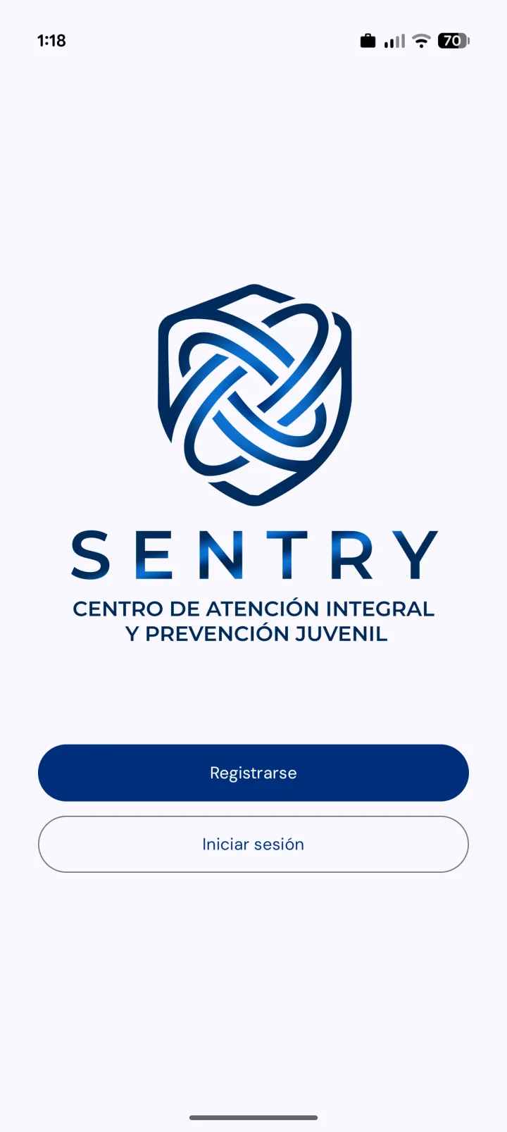 Sentry · pantalla de bienvenida