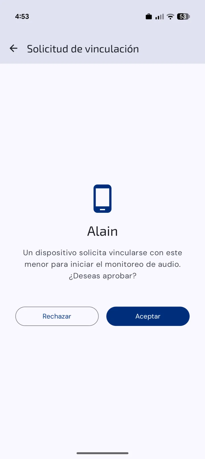 Sentry · solicitud de vinculación en el teléfono del menor